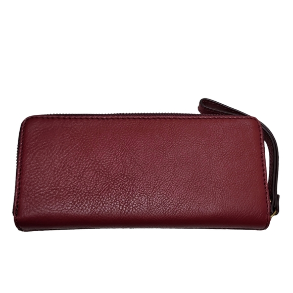 Fossil Red Velvet Leather Madison Clutch Wallet - Picture 3 of 6